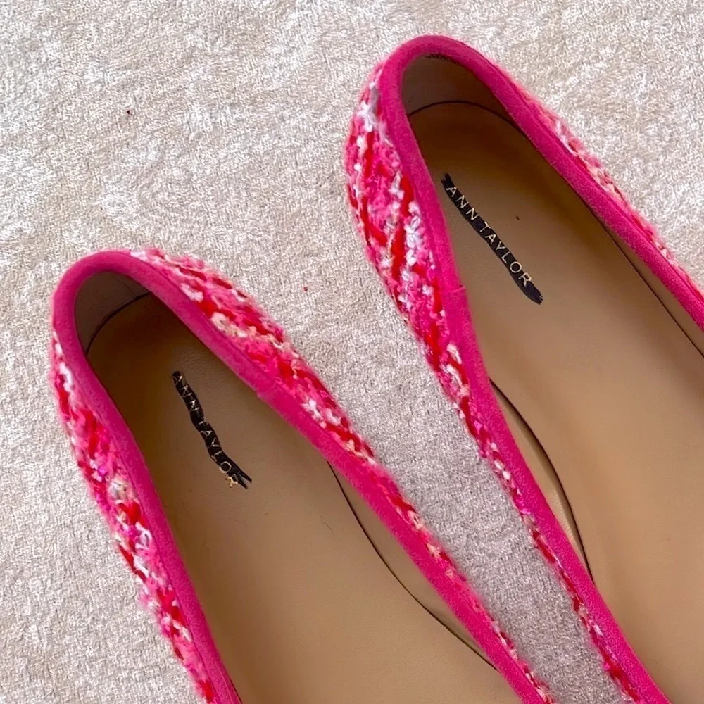 Brand New Ann Taylor Pink Tweed Ballet Flats Bow 1/2